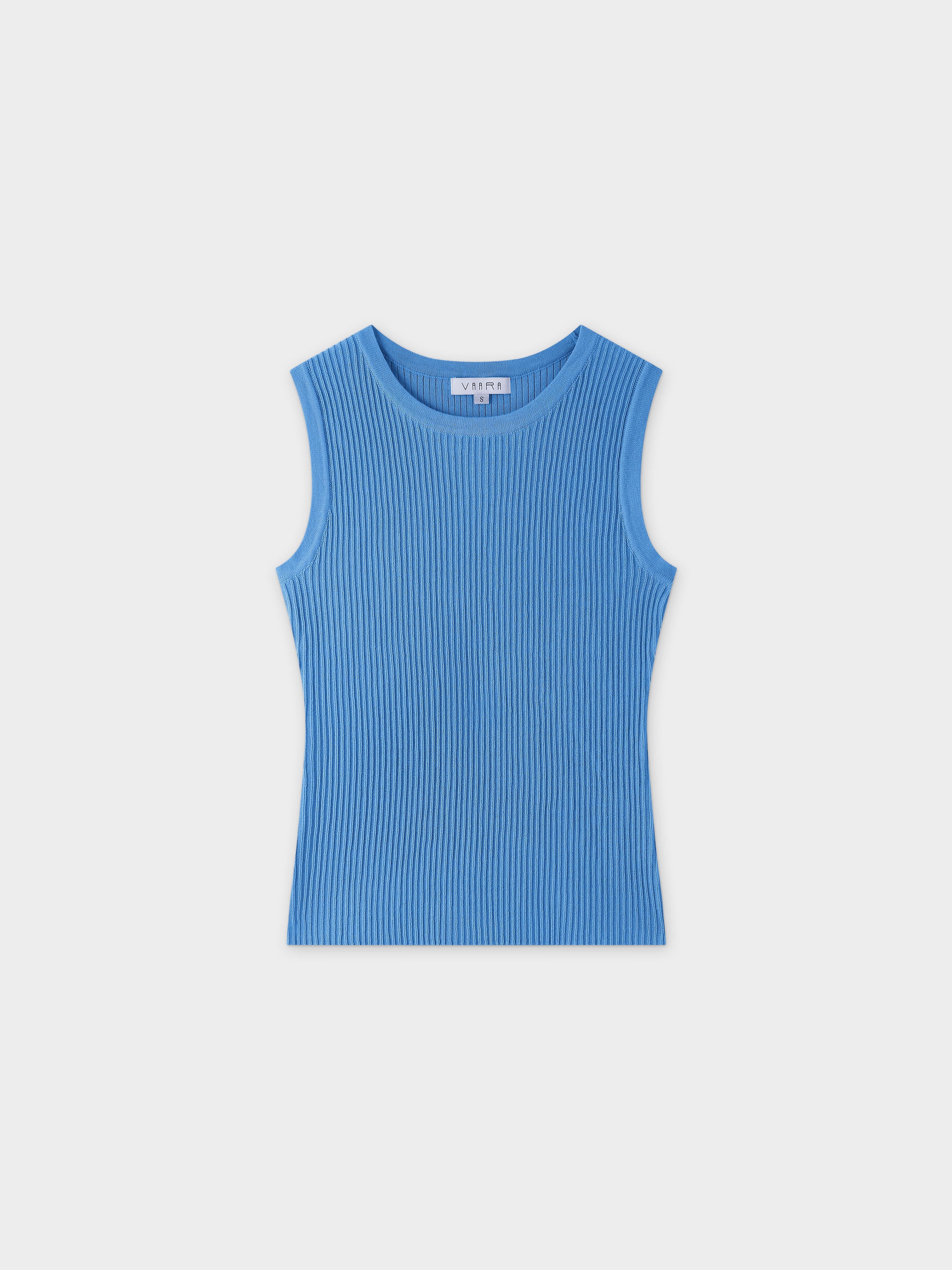 Sleeveless Ribbed Crew-Blue