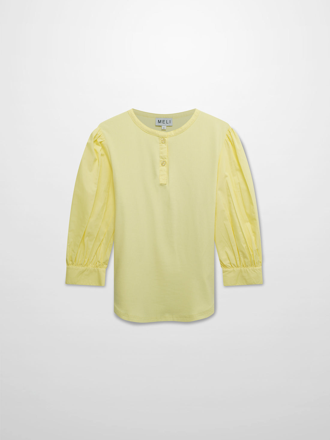 Puff Sleeve Ribbed T-Shirt-Pale Yellow