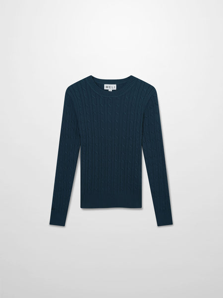 Crew Neck Cable Sweater-Teal – Fame on Central