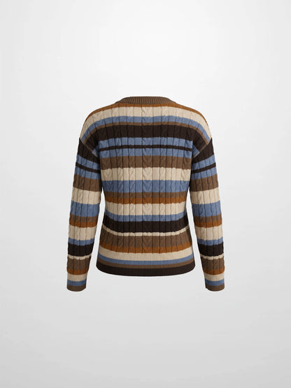 Cable Striped Sweater - Brown