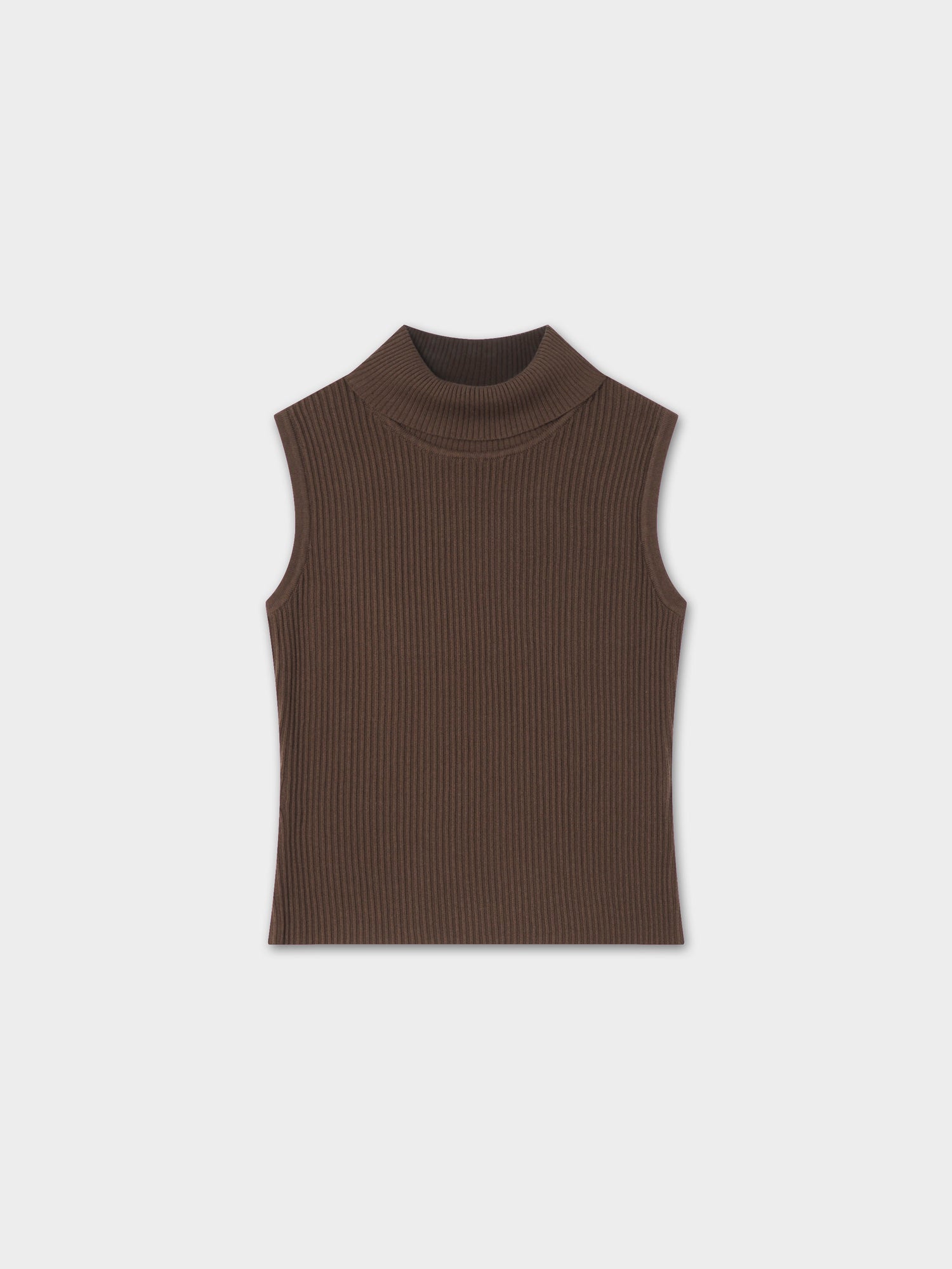 Sleeveless Ribbed Turtleneck-Chocolate Brown