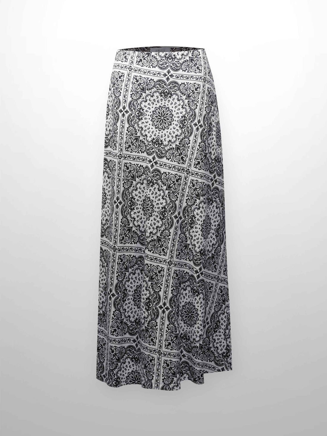 Printed Linen Blend Slip Skirt-Black and White Bandana