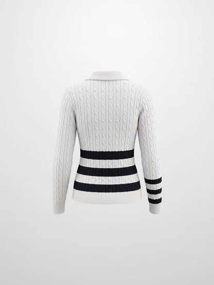 Mix Stripe Cable Sweater - White and Navy