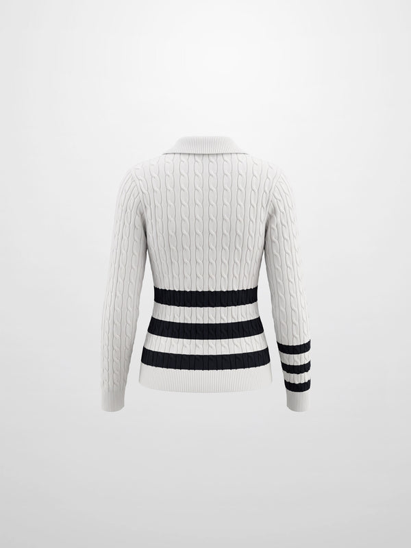 Mix Stripe Cable Sweater - White and Navy