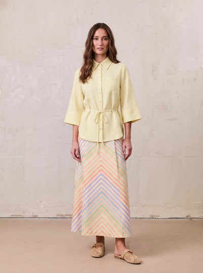 High Waisted Printed Skirt-Pastel Stripe