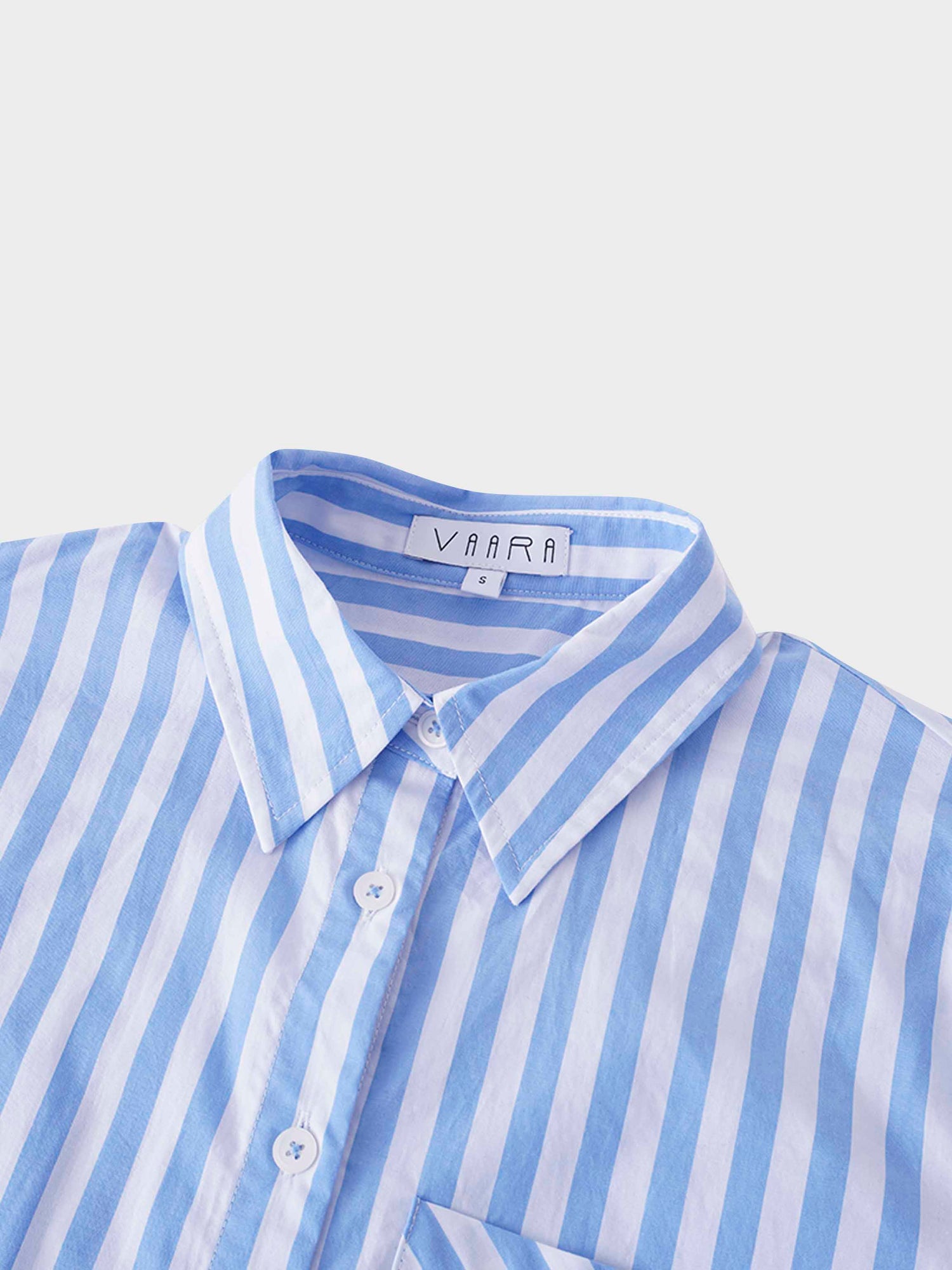 Striped Pocket Cotton Blouse-Light Blue