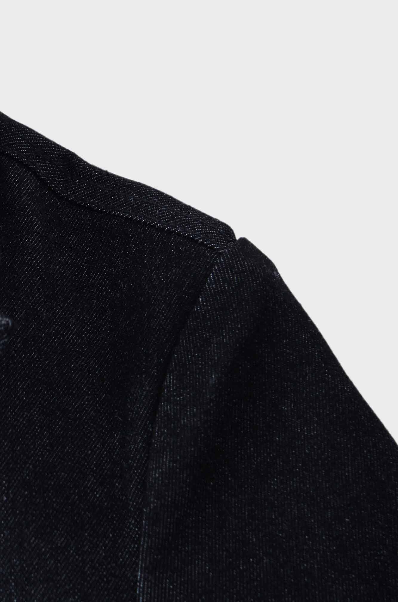 Leather Pocket Denim Blazer-Black