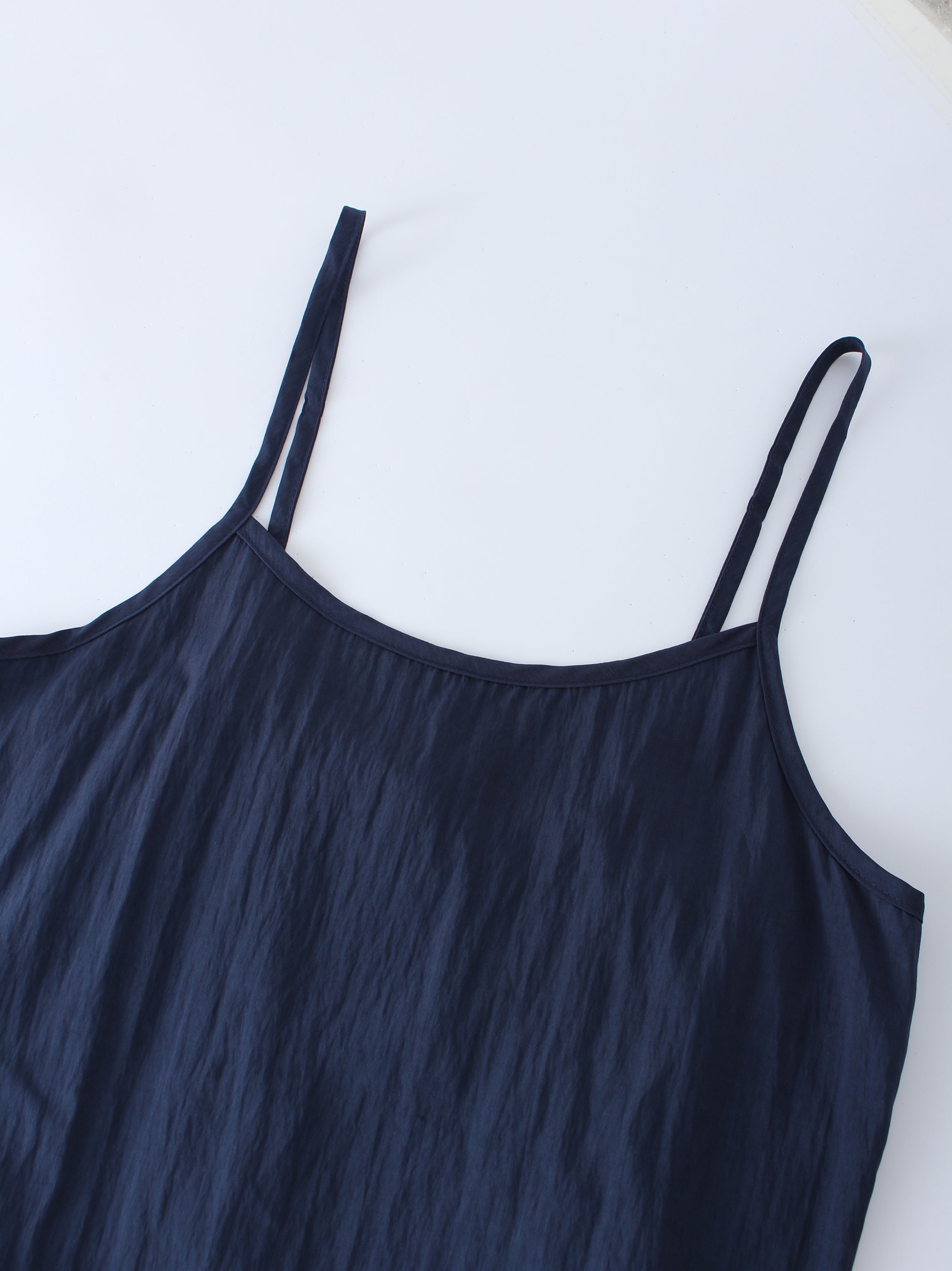 Crinkle Cotton Slip Dress-Navy