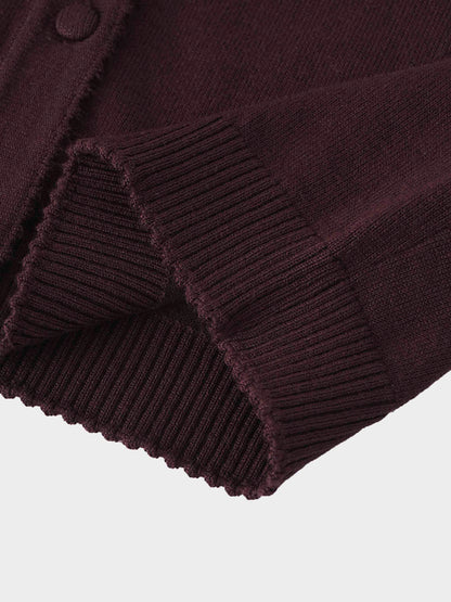 Trim Detail Crew Crop Cardigan-Brown