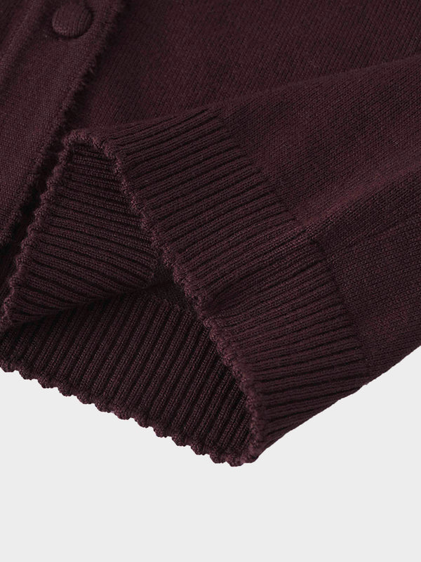 Trim Detail Crew Crop Cardigan-Brown