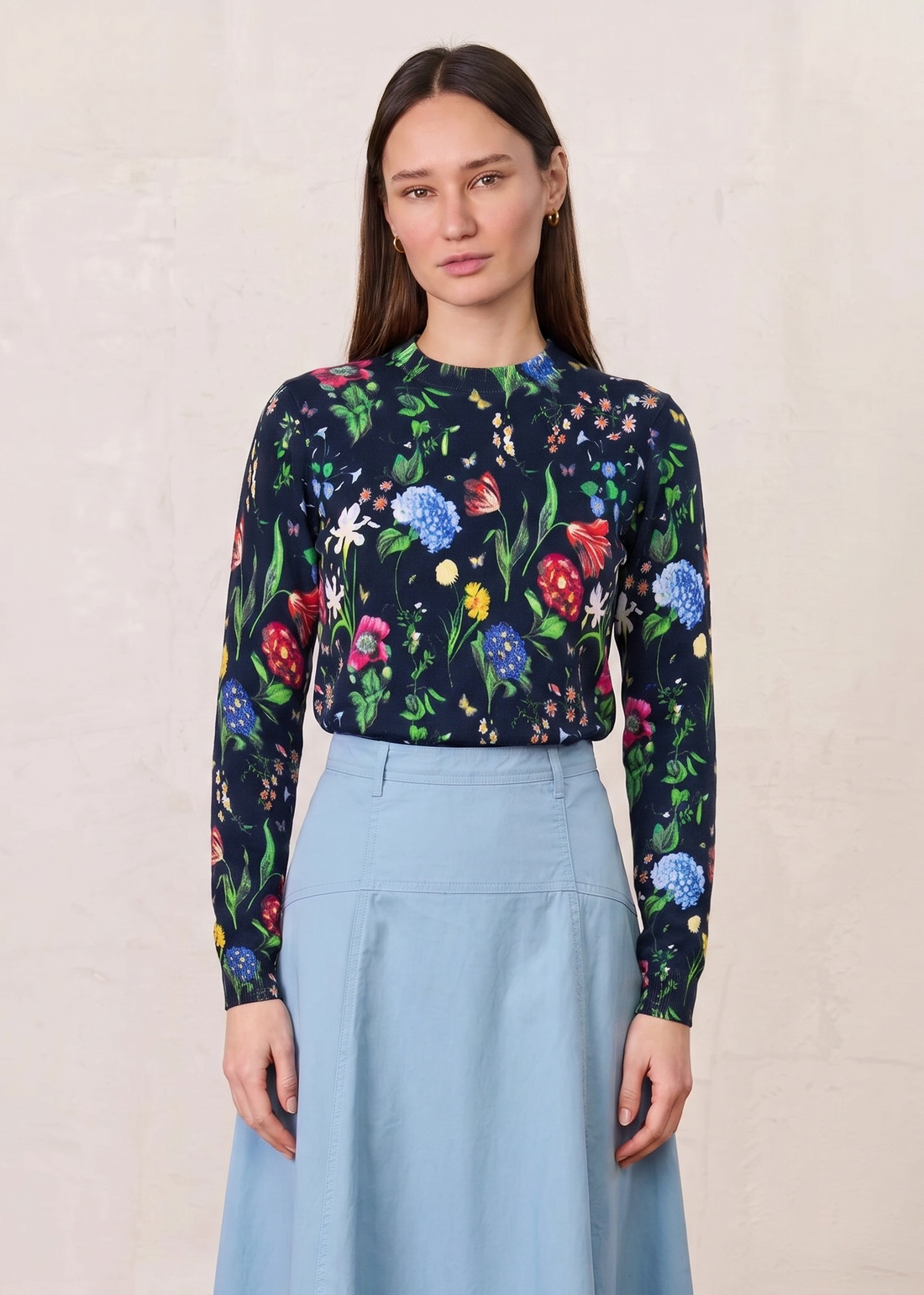 Printed Sweater-Navy Floral