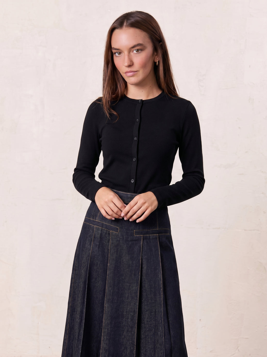 Crop T-Shirt Cardigan-Black