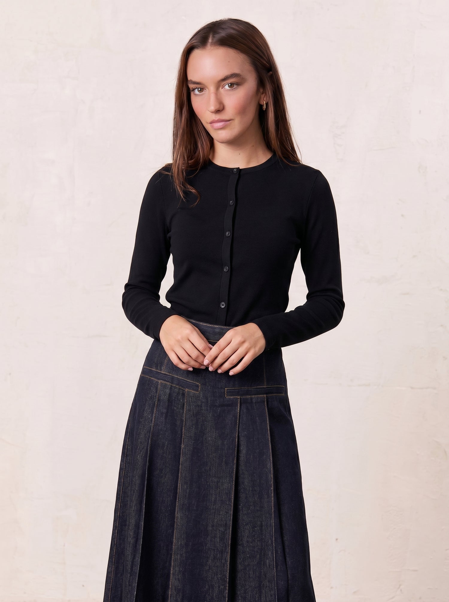 Crop T-Shirt Cardigan-Black