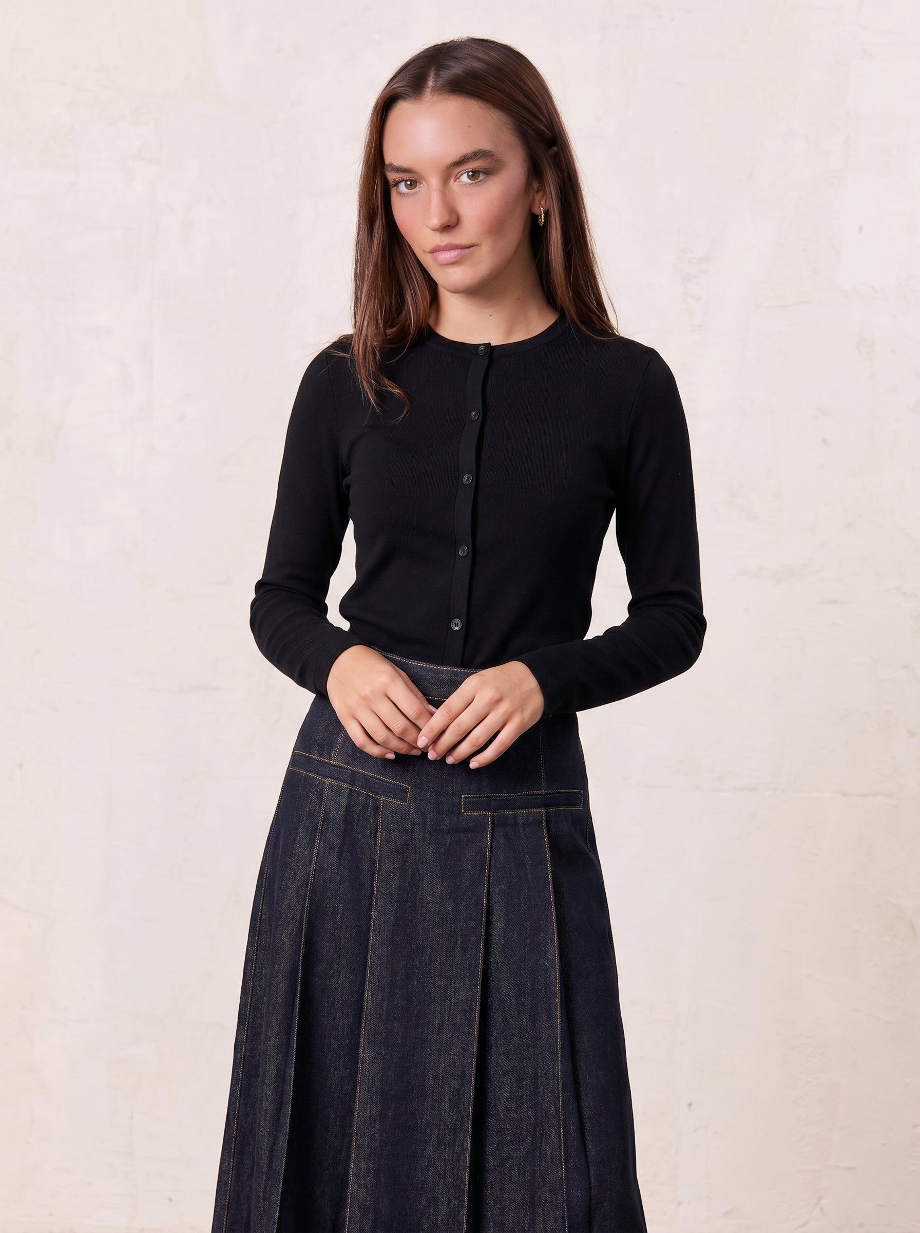 Crop T-Shirt Cardigan-Black