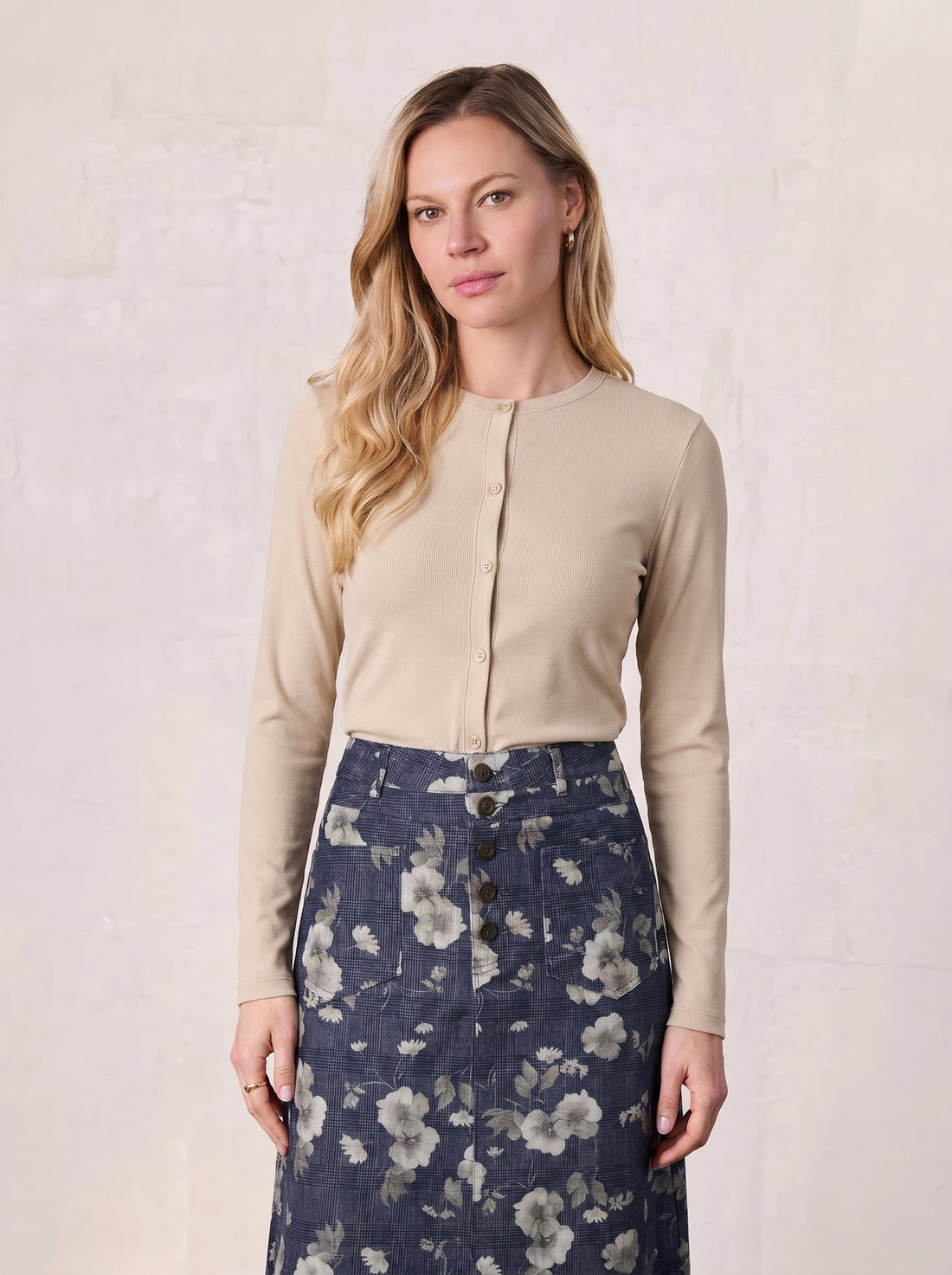 Crop T-Shirt Cardigan-Tan