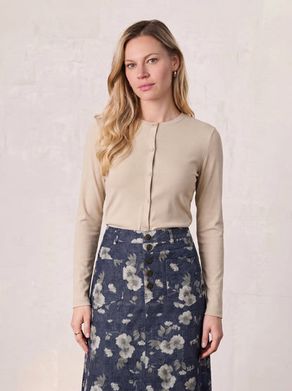 Crop T-Shirt Cardigan-Tan