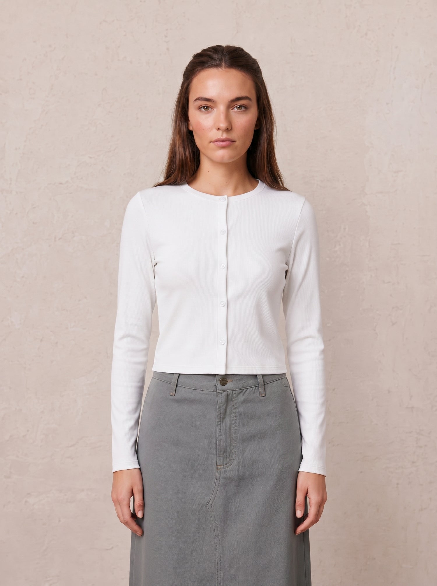 Crop T-Shirt Cardigan-White