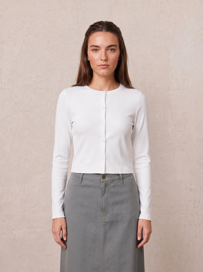 Crop T-Shirt Cardigan-White