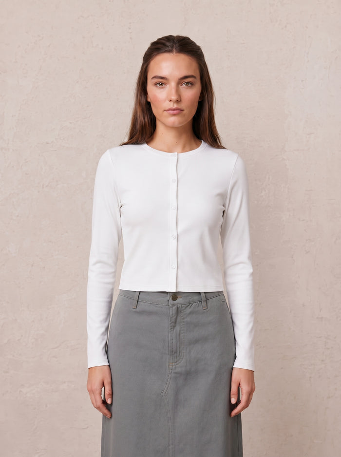 Crop T-Shirt Cardigan-White