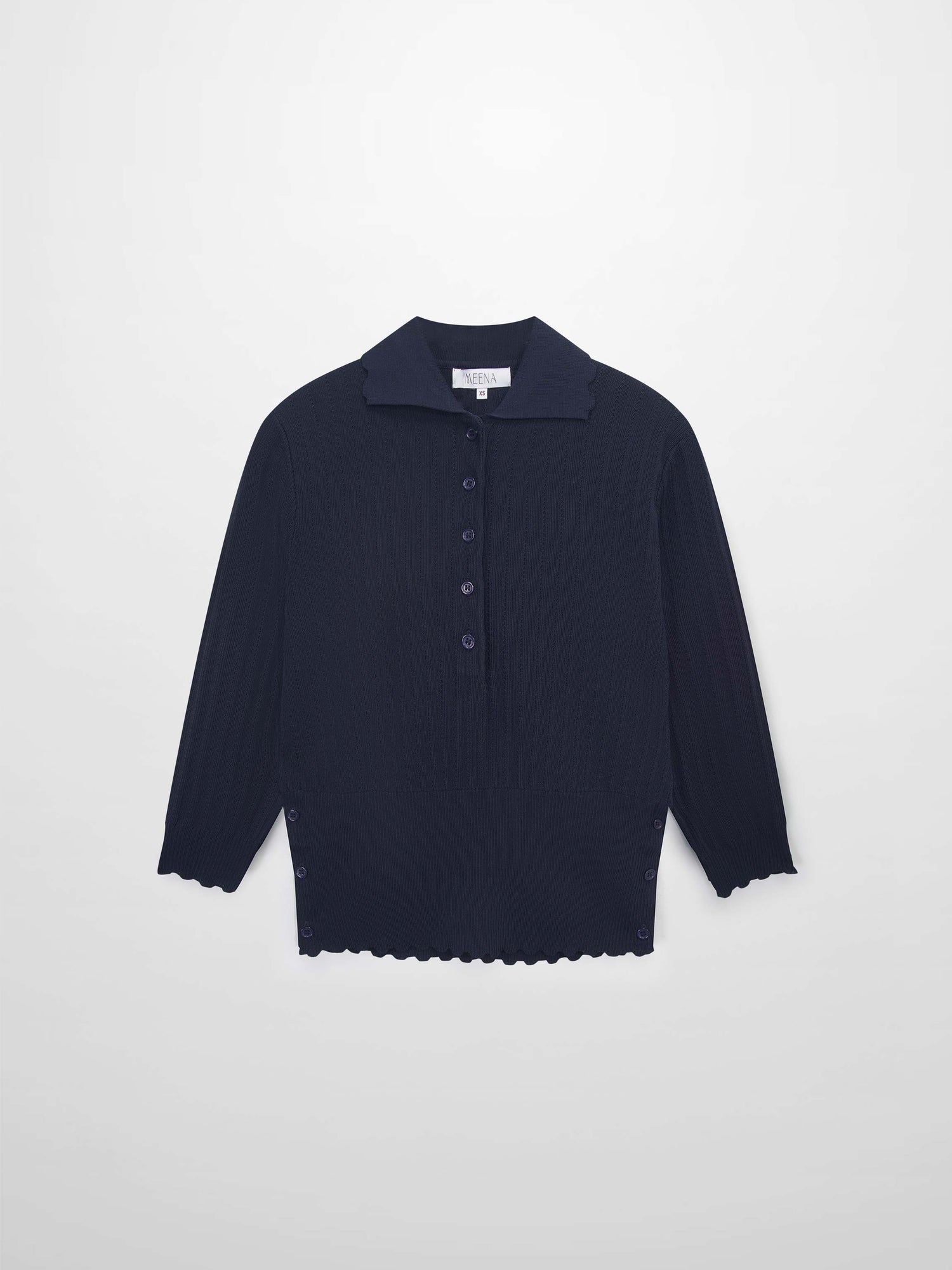 Wide Band Pointelle Sweater-Navy