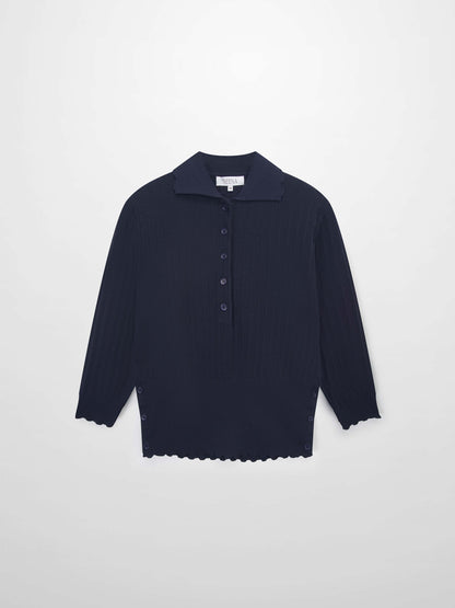 Wide Band Pointelle Sweater-Navy