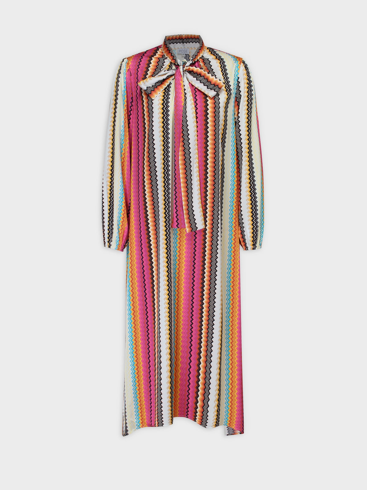 Tie Front Shirtdress-Colored Chevron