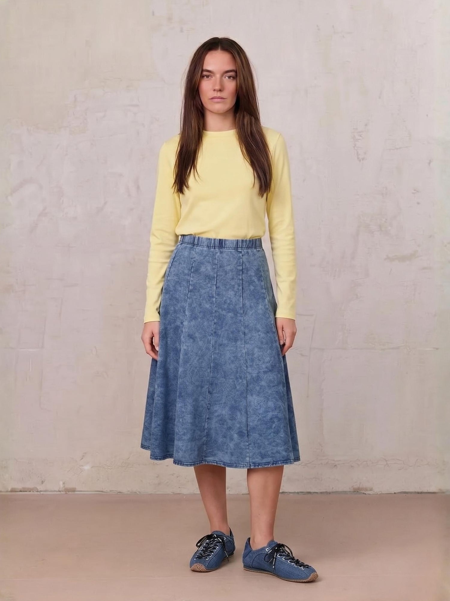 Paneled Flare Skirt 25"-Light Blue Wash