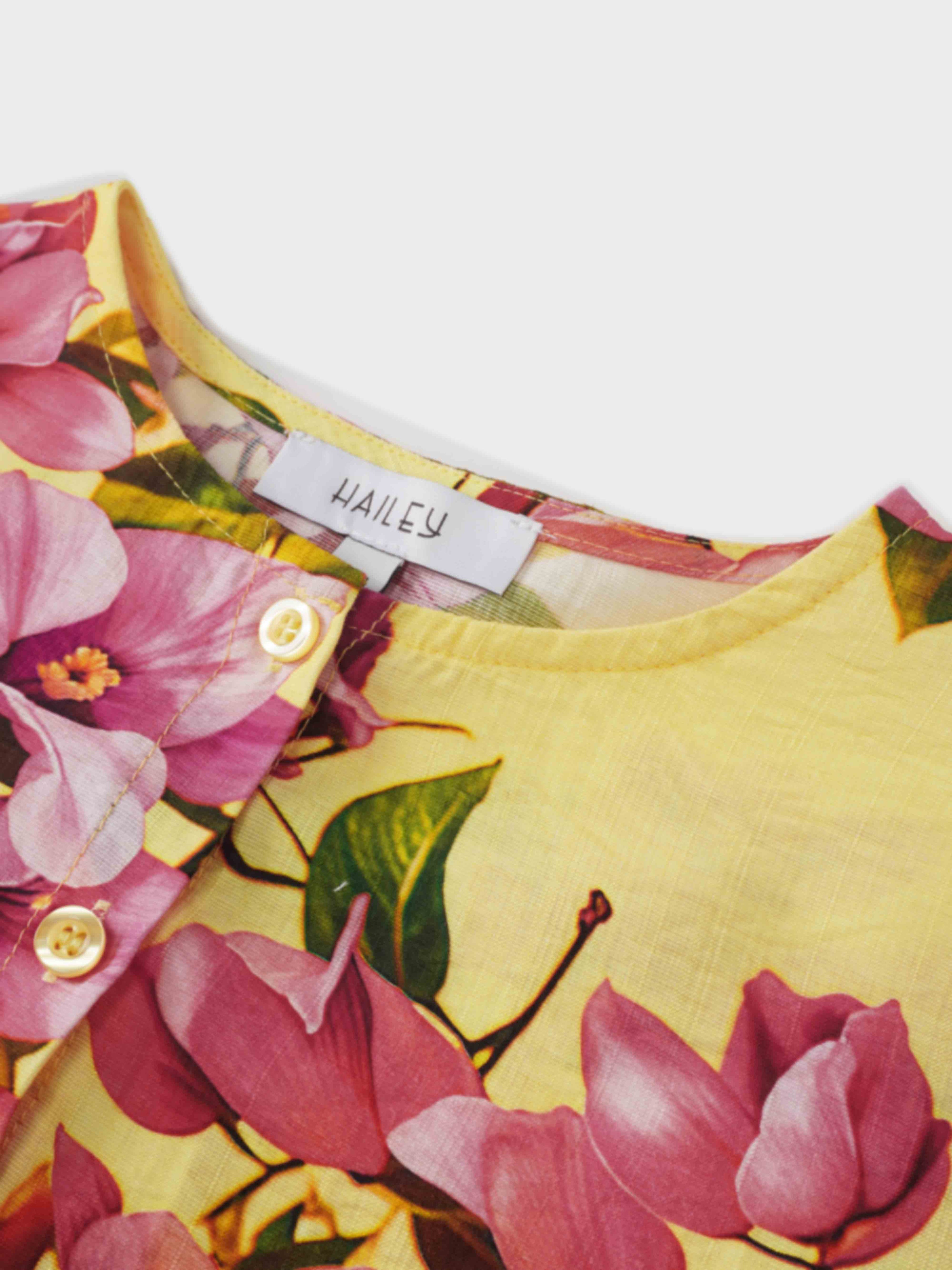 Puff Sleeve Button Down Blouse-Bold Flowers