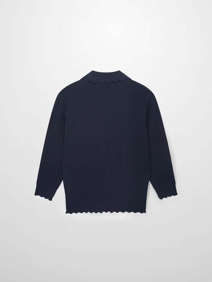 Wide Band Pointelle Sweater-Navy