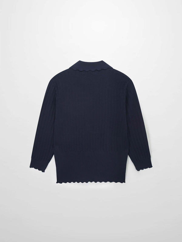 Wide Band Pointelle Sweater-Navy