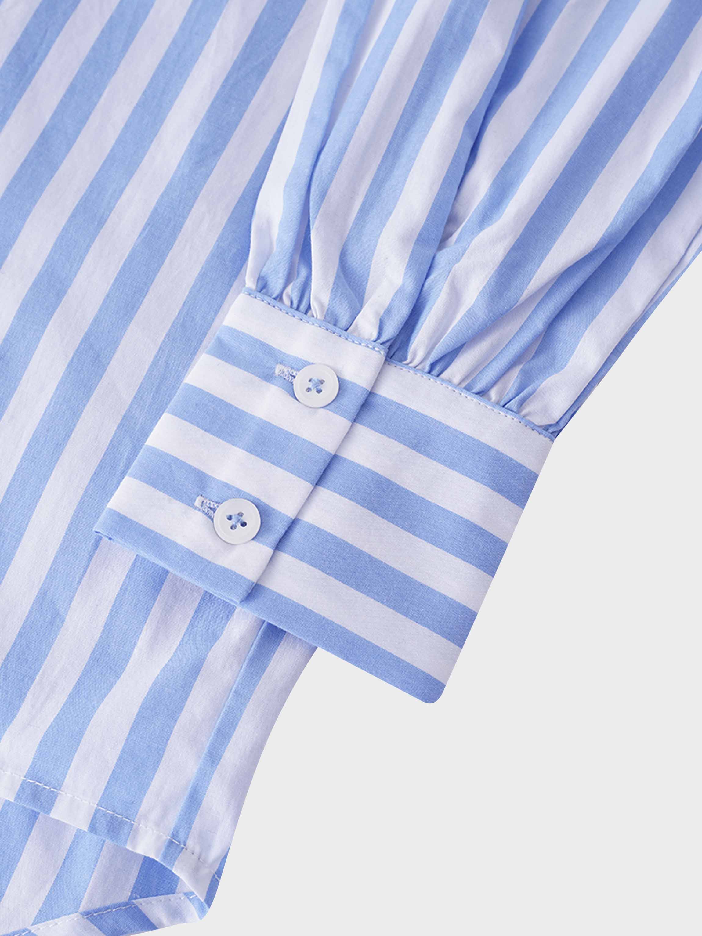 Striped Pocket Cotton Blouse-Light Blue