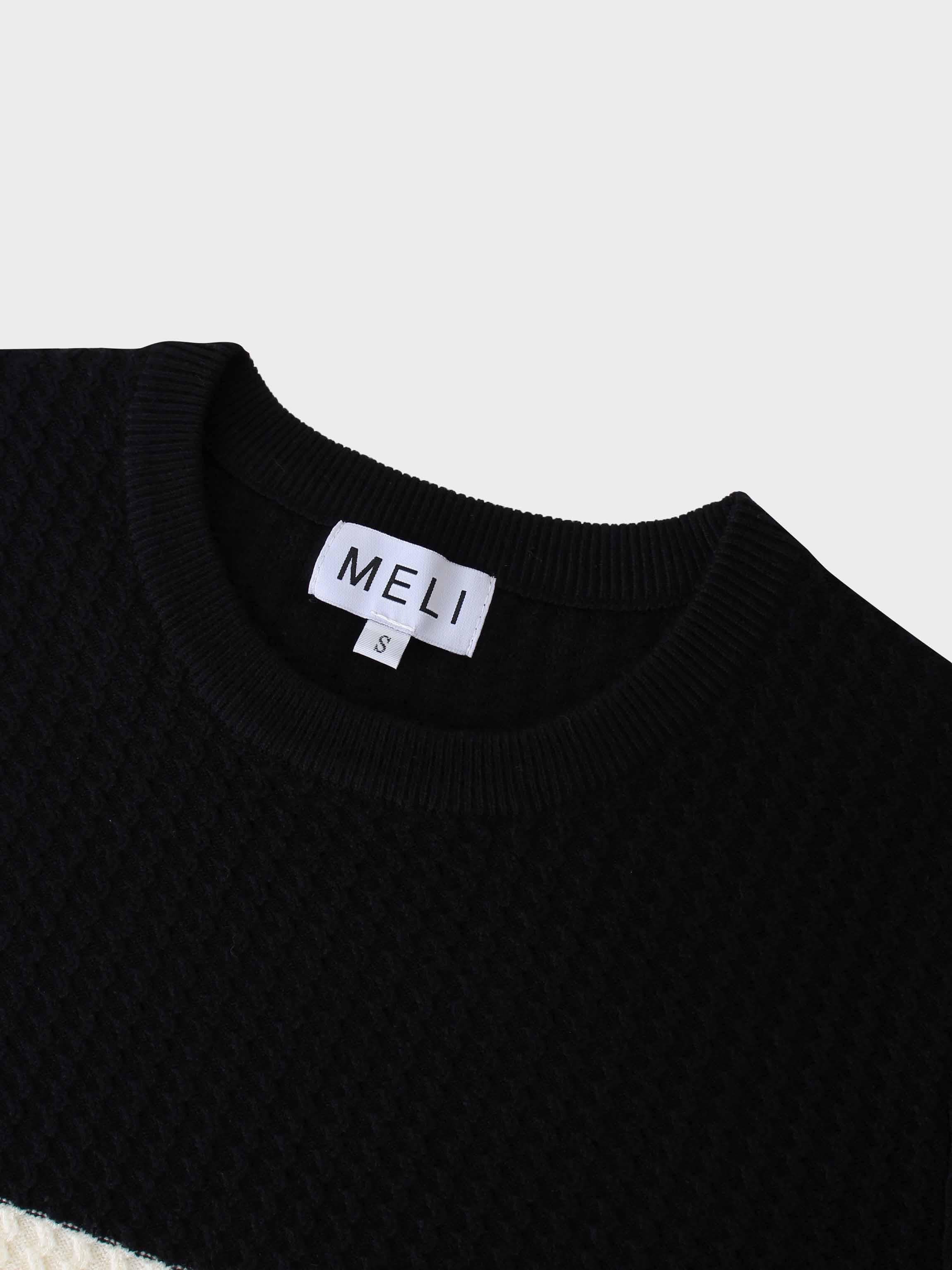 Waffle Wave Sweater-Black/Cream