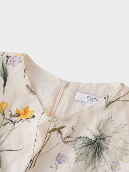 High V Puff Sleeve Top-Vintage Floral