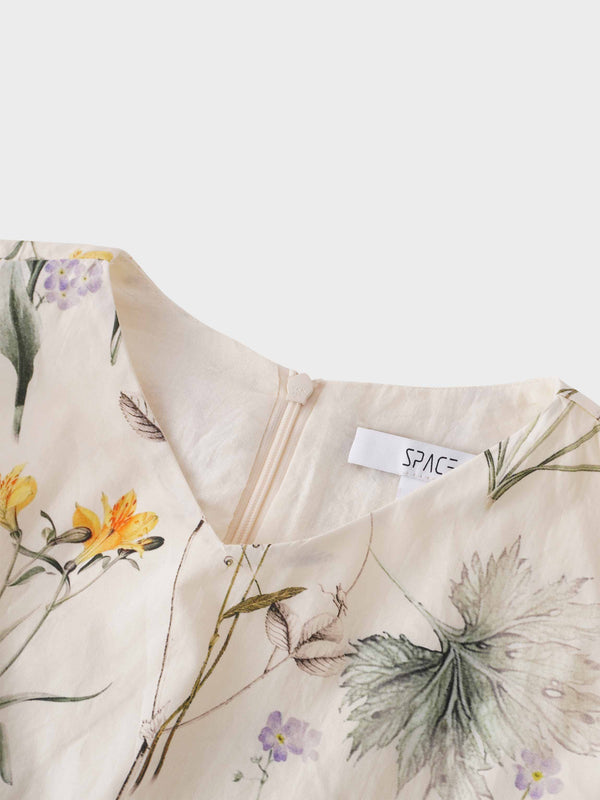 High V Puff Sleeve Top-Vintage Floral