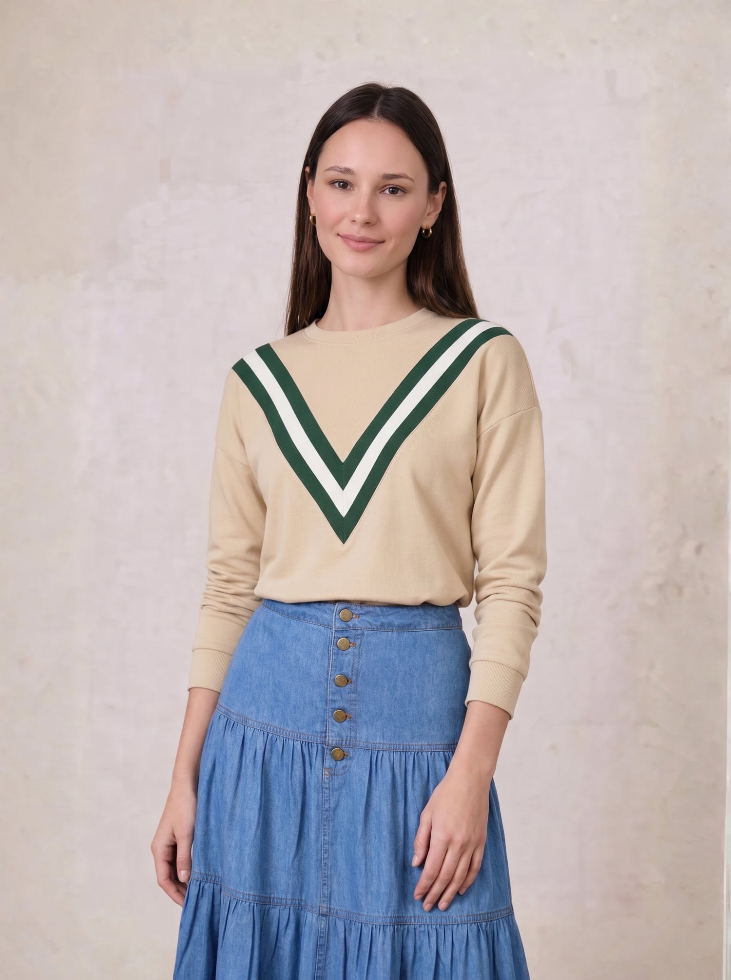 Varsity Bomber-Cream/Green