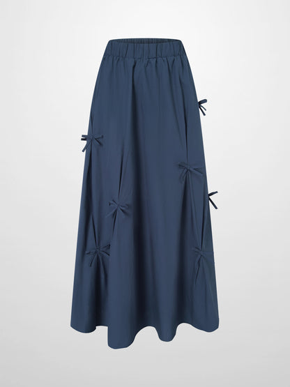 Scattered Bow Full Skirt-Navy