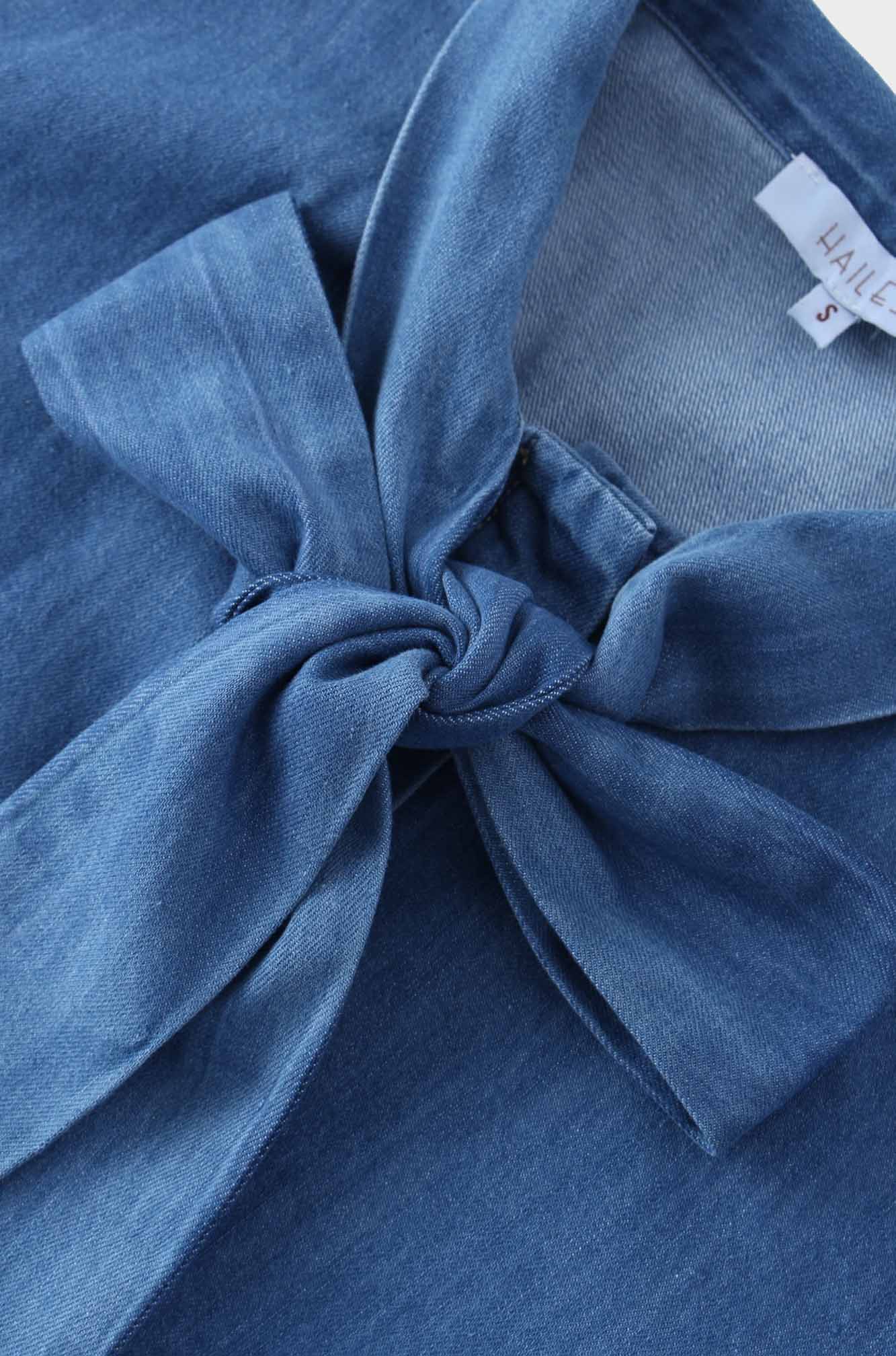 Denim Tie Blouse-Blue