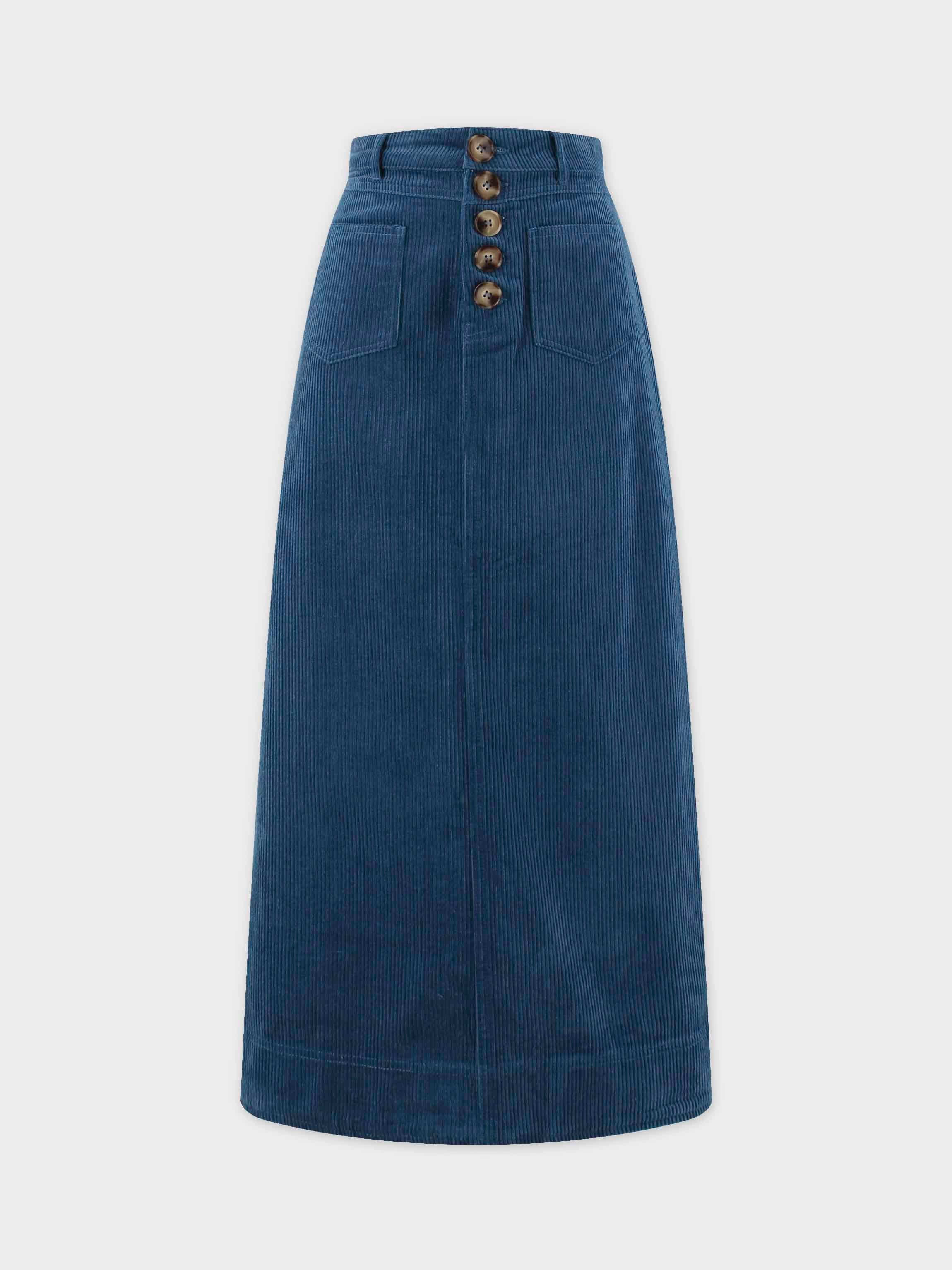 Straight Pocket Skirt-Sapphire