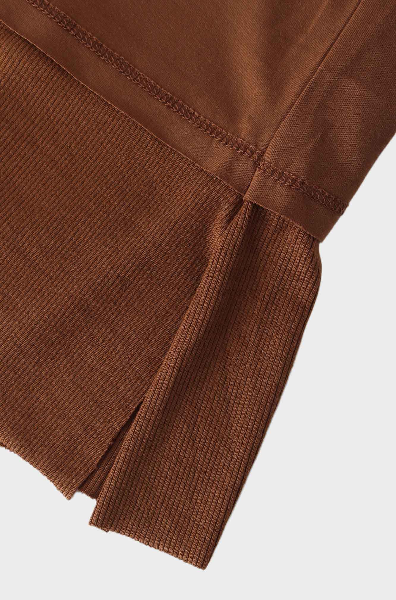 RIBBED BOTTOM T-SHIRT-MOCHA BROWN