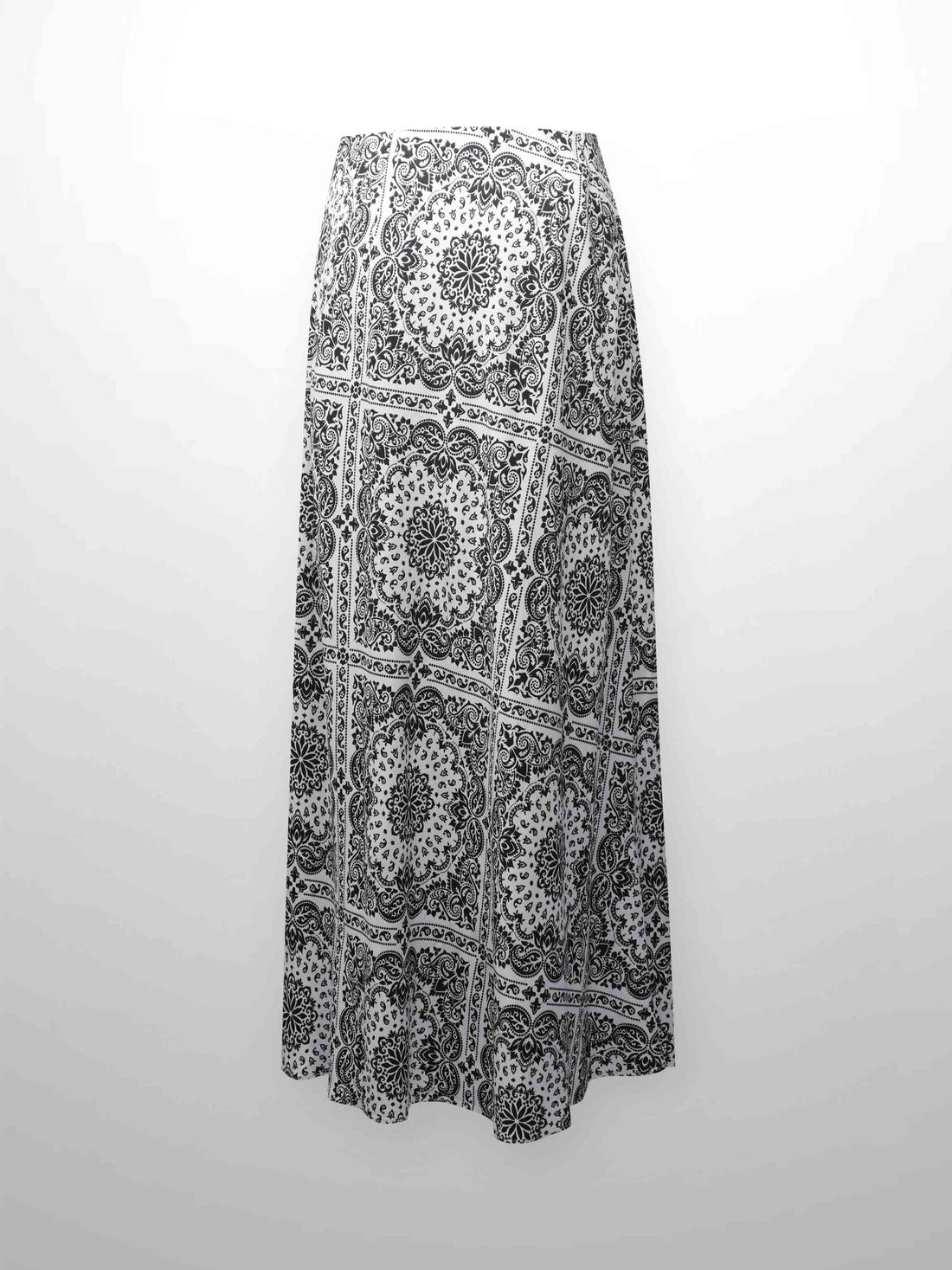 Printed Linen Blend Slip Skirt-Black and White Bandana