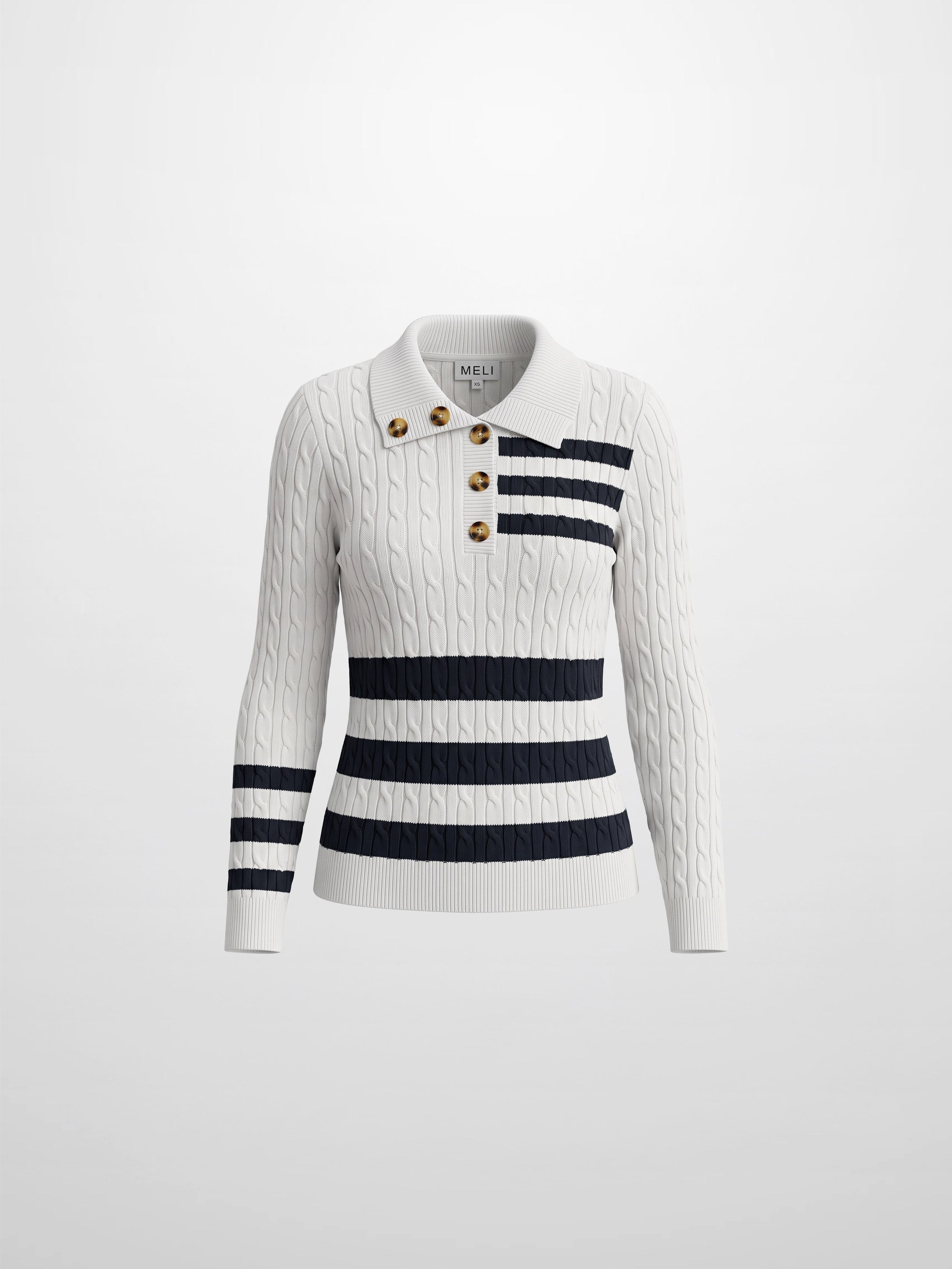 Mix Stripe Cable Sweater - White and Navy