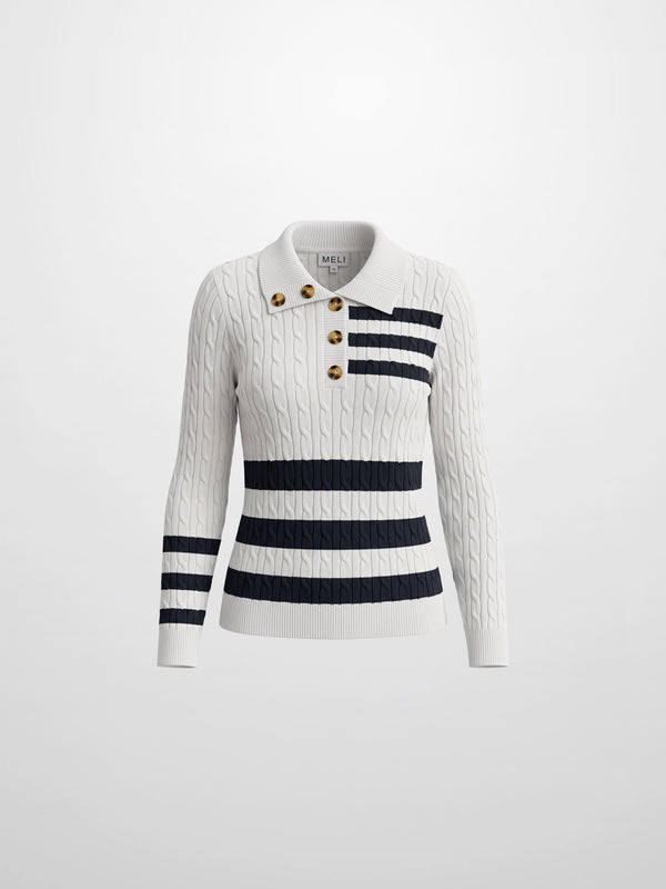 Mix Stripe Cable Sweater - White and Navy