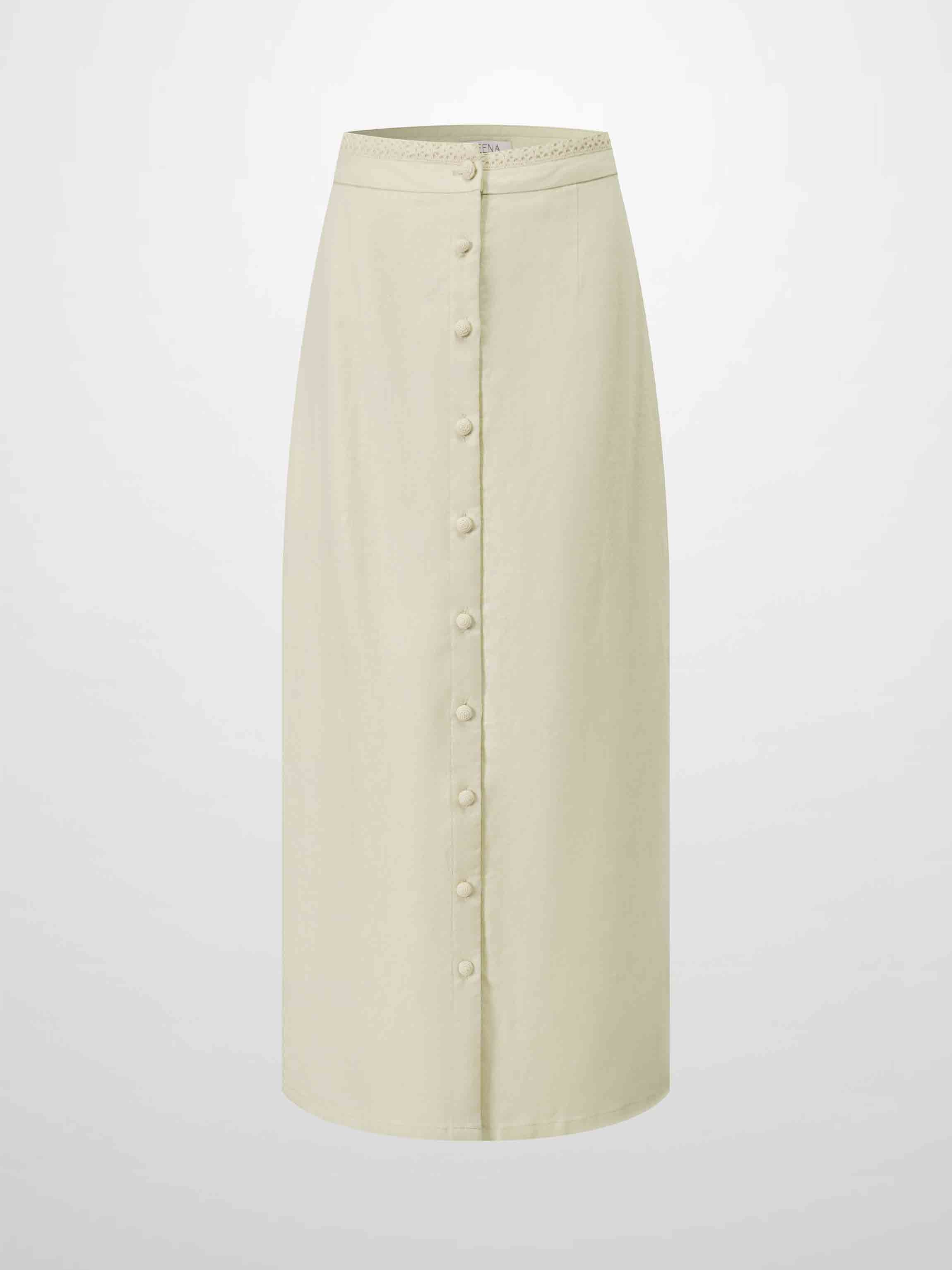 Straight Button Down Maxi Skirt-Cream 27 inch