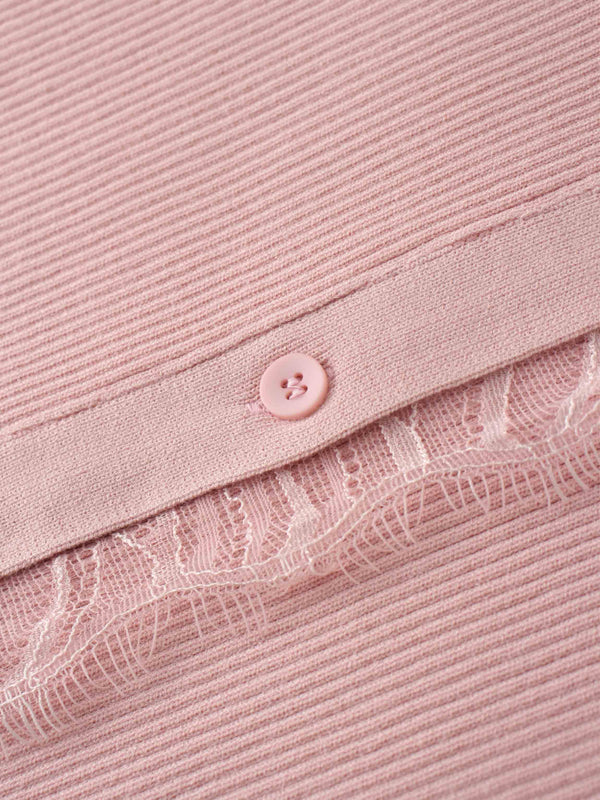 Lace Trimmed Sweater-Blush