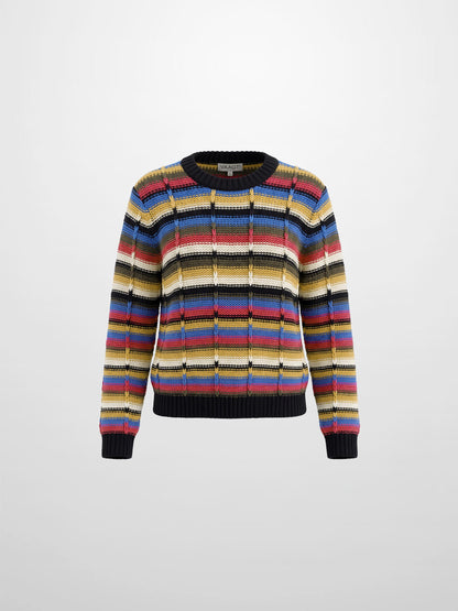 Overstitch Detail Striped Sweater - Bright Stripes