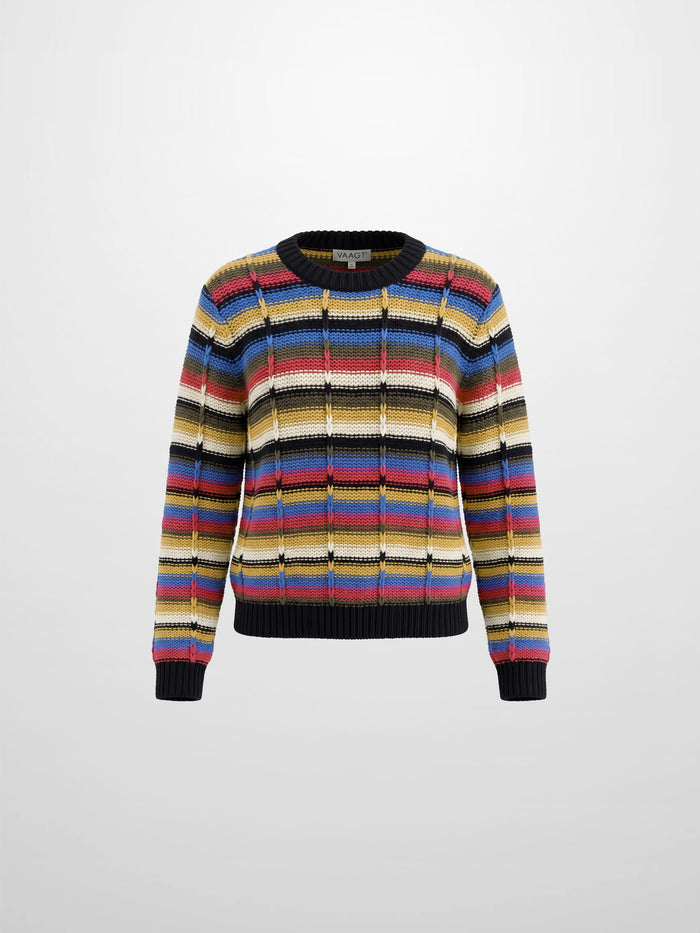 Overstitch Detail Striped Sweater - Bright Stripes