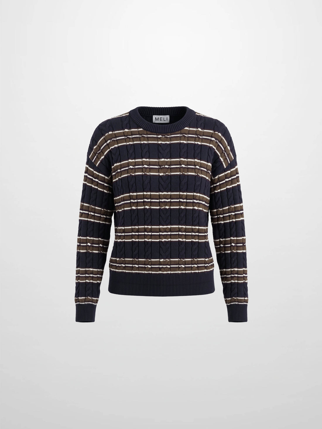 Cable Striped Sweater - Navy