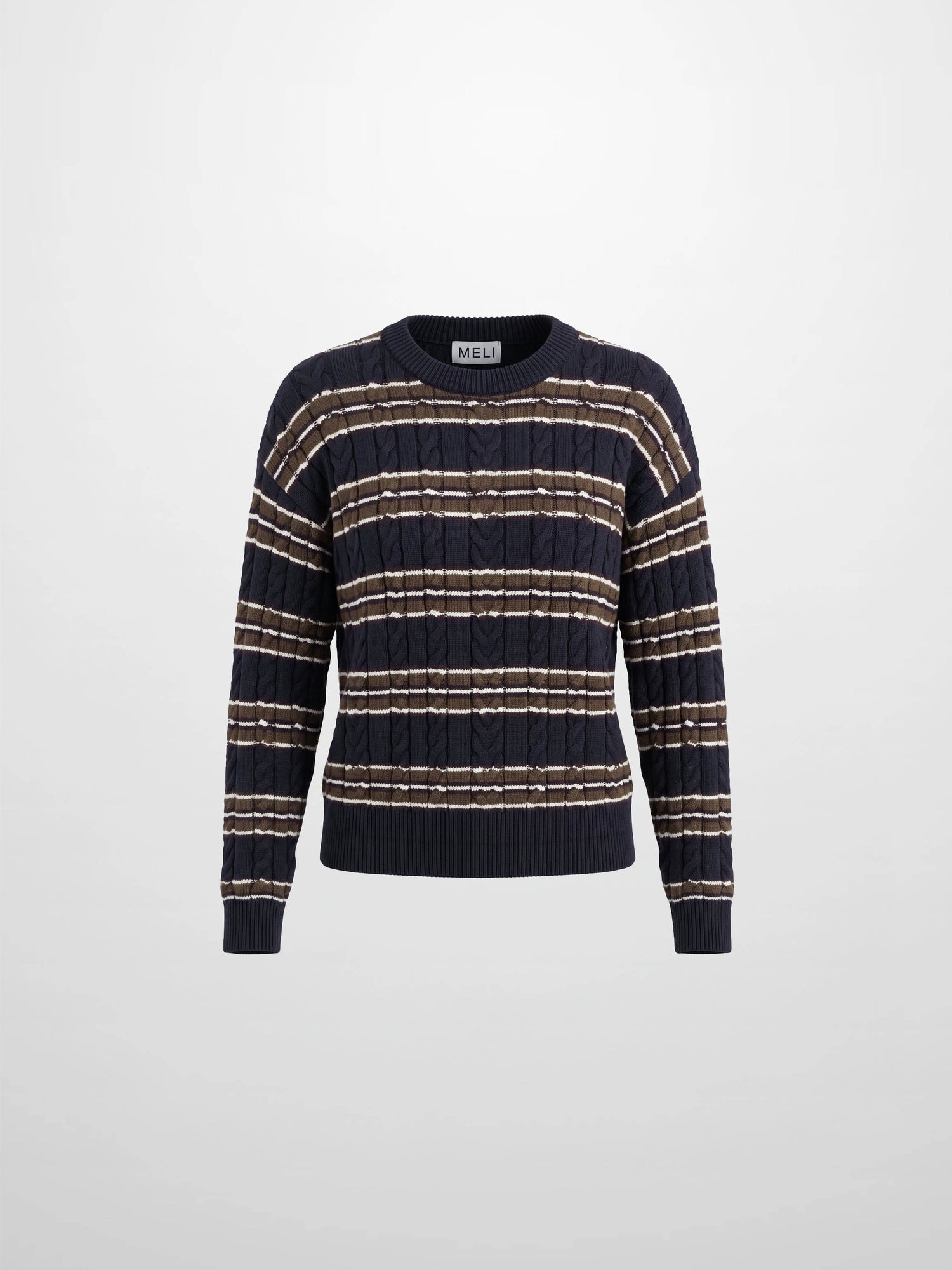 Cable Striped Sweater - Navy