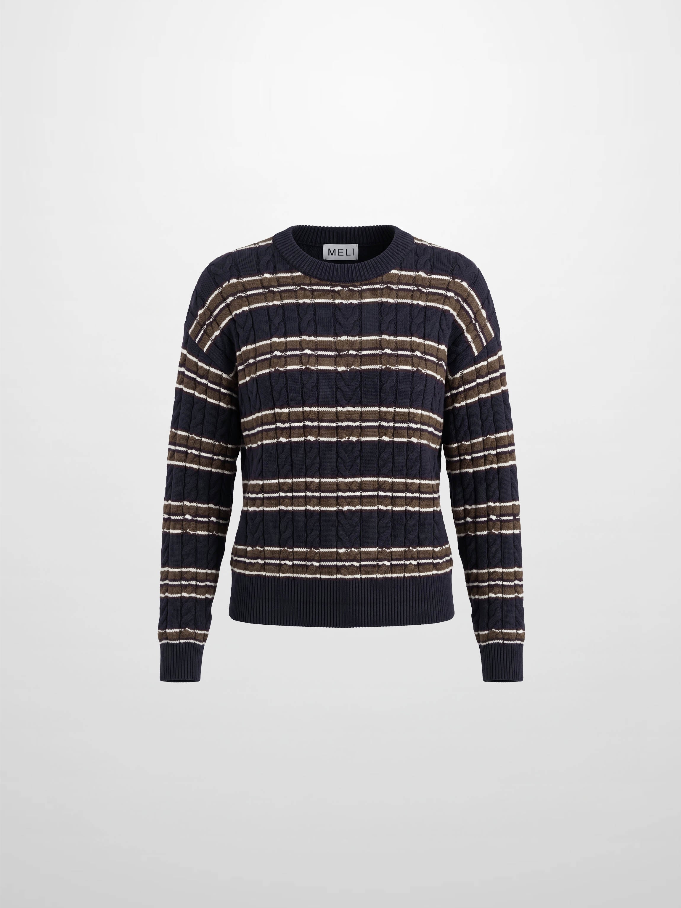 Cable Striped Sweater - Navy