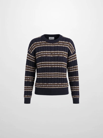 Cable Striped Sweater - Navy